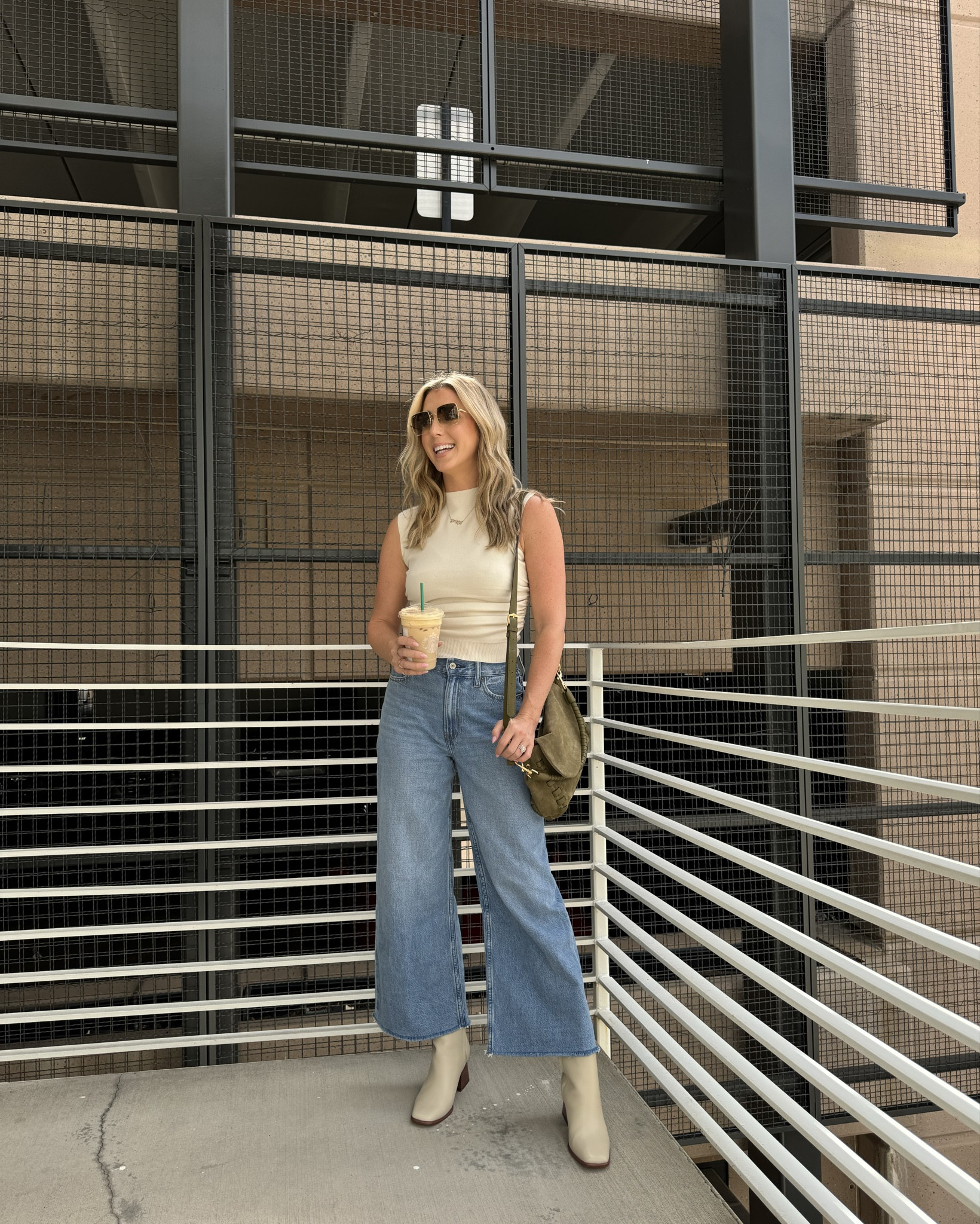 Love this pre fall outfit!! High rise wide leg jeans run tts and tank top and booties do too  

#LTKShoeCrush #LTKFindsUnder100 #LTKStyleTip