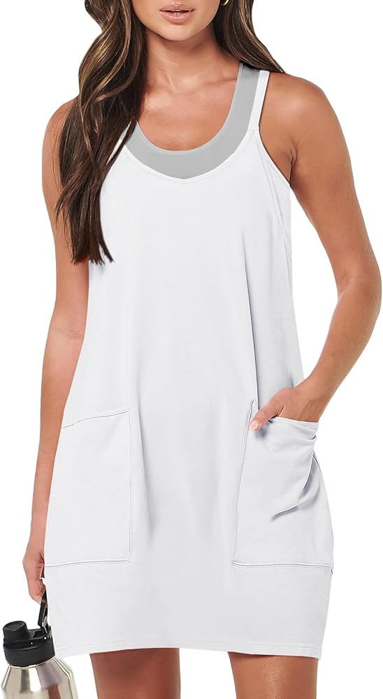 Caracilia Womens Summer Mini Dress 2023 Casual Sleeveless Spaghetti Strap Sundress Athletic Short... | Amazon (US)