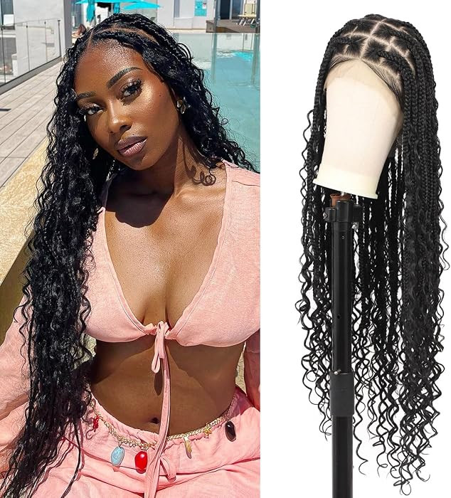 Brinbea Knotless Boho Braided Wigs 360 HD Full Lace Braided Wigs for Women Box Braid Wig with Bab... | Amazon (US)