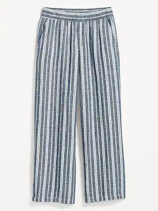 High-Waisted Striped Linen-Blend Wide-Leg Pants for Women | Old Navy (US)
