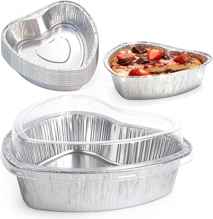 Zcargel 6 Pcs Heart Shaped Cake Pans with Lids,Mini Aluminum Foil Heart Cupcake Baking Tins Non-s... | Amazon (US)