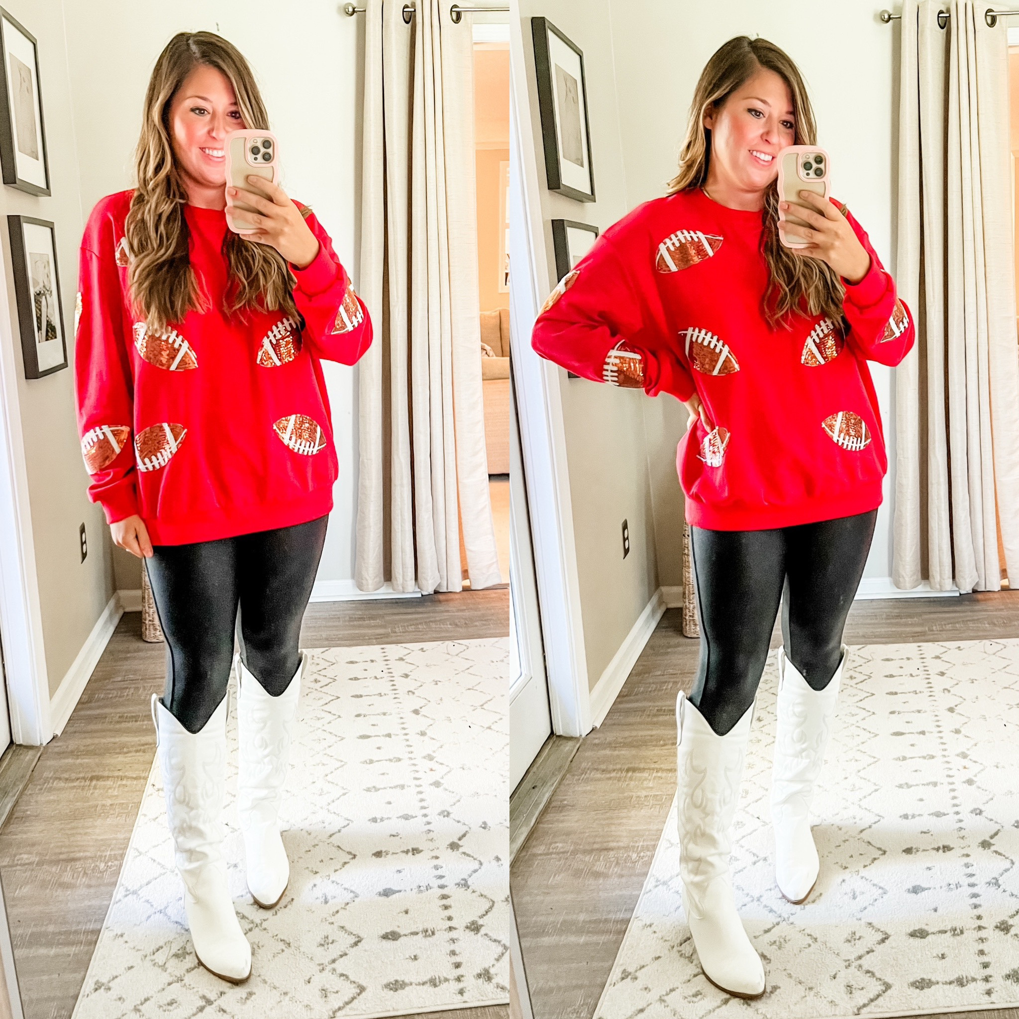 The cutest football outfit, leather leggings 

Wearing large 

#LTKSeasonal #LTKstyletip #LTKfindsunder50