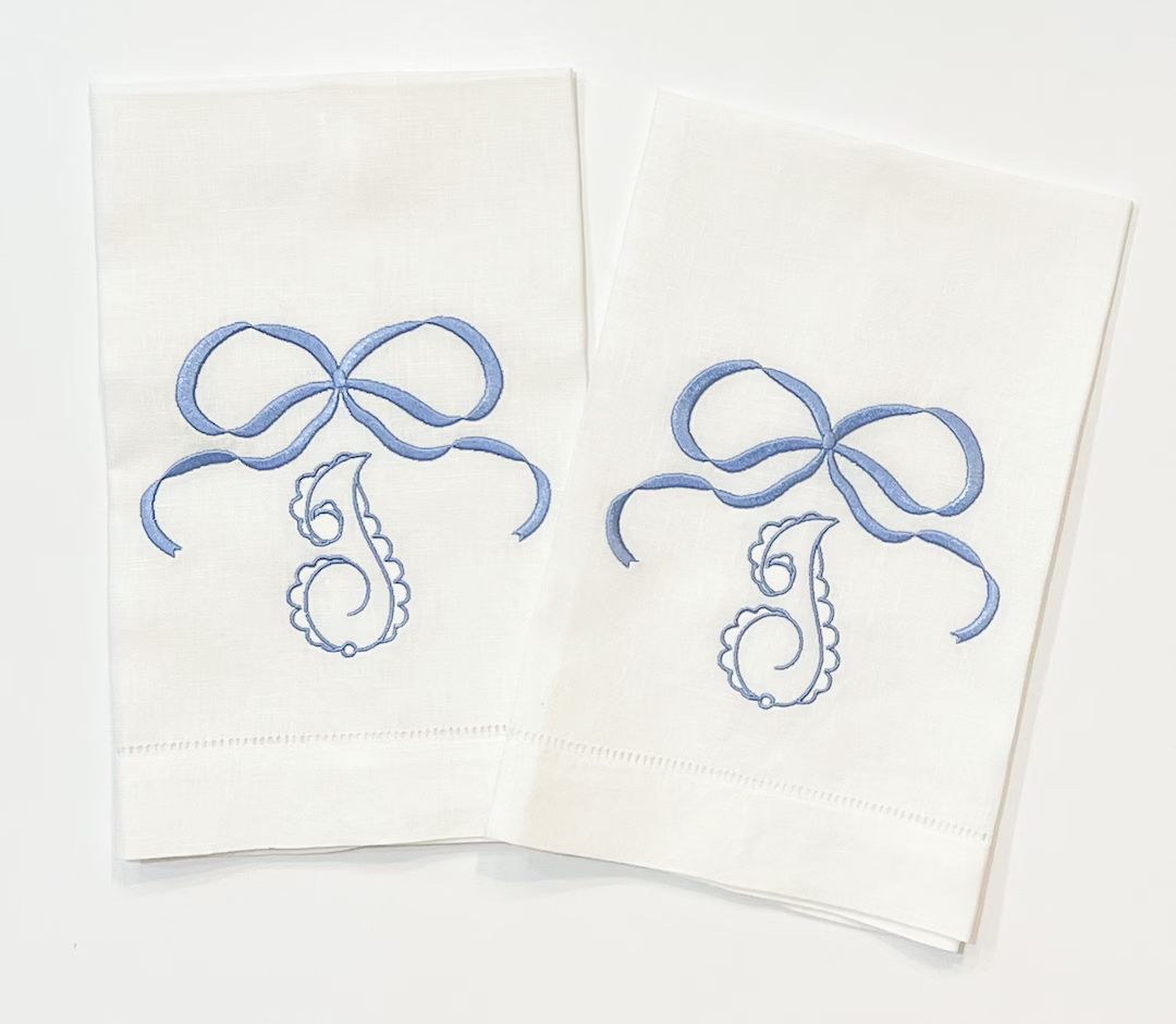 Monogrammed Bow Linen Towel Monogrammed Bow Tea Towel - Etsy | Etsy (US)