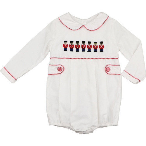 White Corduroy Embroidered Nutcracker Bubble | Cecil and Lou