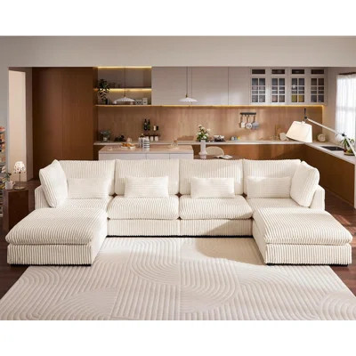 Cloud Sofa Sectional Oversized Modular Sofa,160" 6 Seater Corduroy Wide Seat Sectional with Reversible Chaise,Big Sleeper Sofa Bed with Ottoman, | Wayfair North America