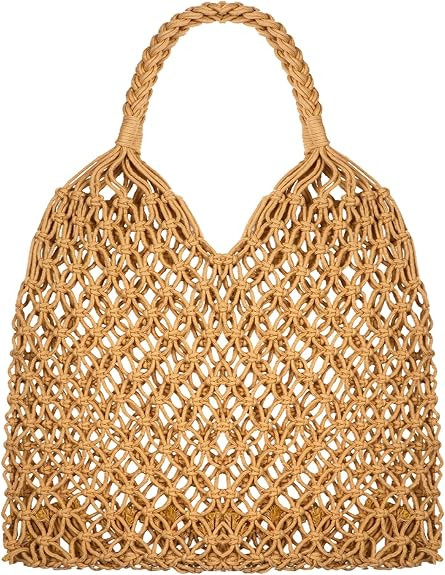 Travel Beach Fishing Net Handbag Woven Shoulder Bag Cotton Rope Macrame Bag Mesh Beach Bag Croche... | Amazon (US)