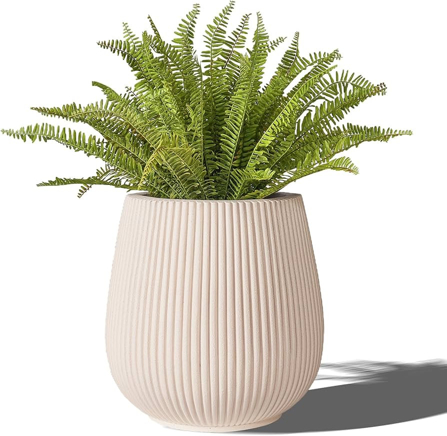 16 Inch Handmade Concrete Outdoor Planter - Classic Striped Design | Fiberglass & Composite Mater... | Amazon (US)