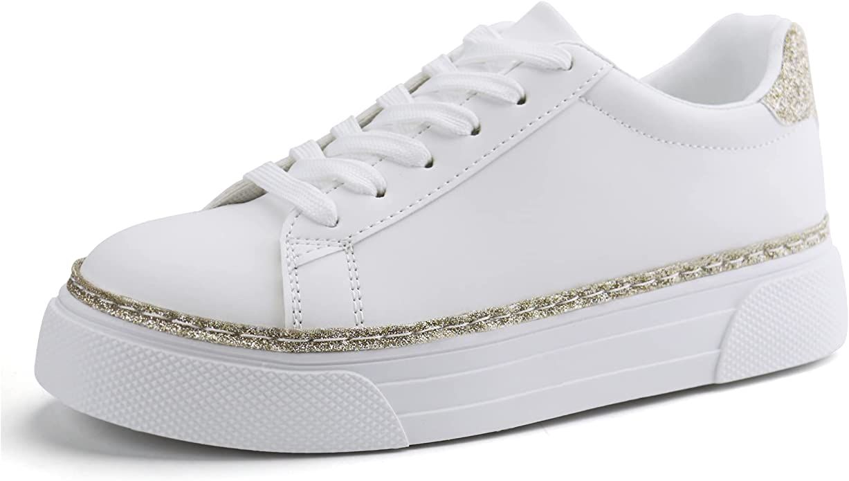 JABASIC Women Platform White Sneakers Lace Up Fashion Tennis Sneaker Casual Walking Shoes | Amazon (US)