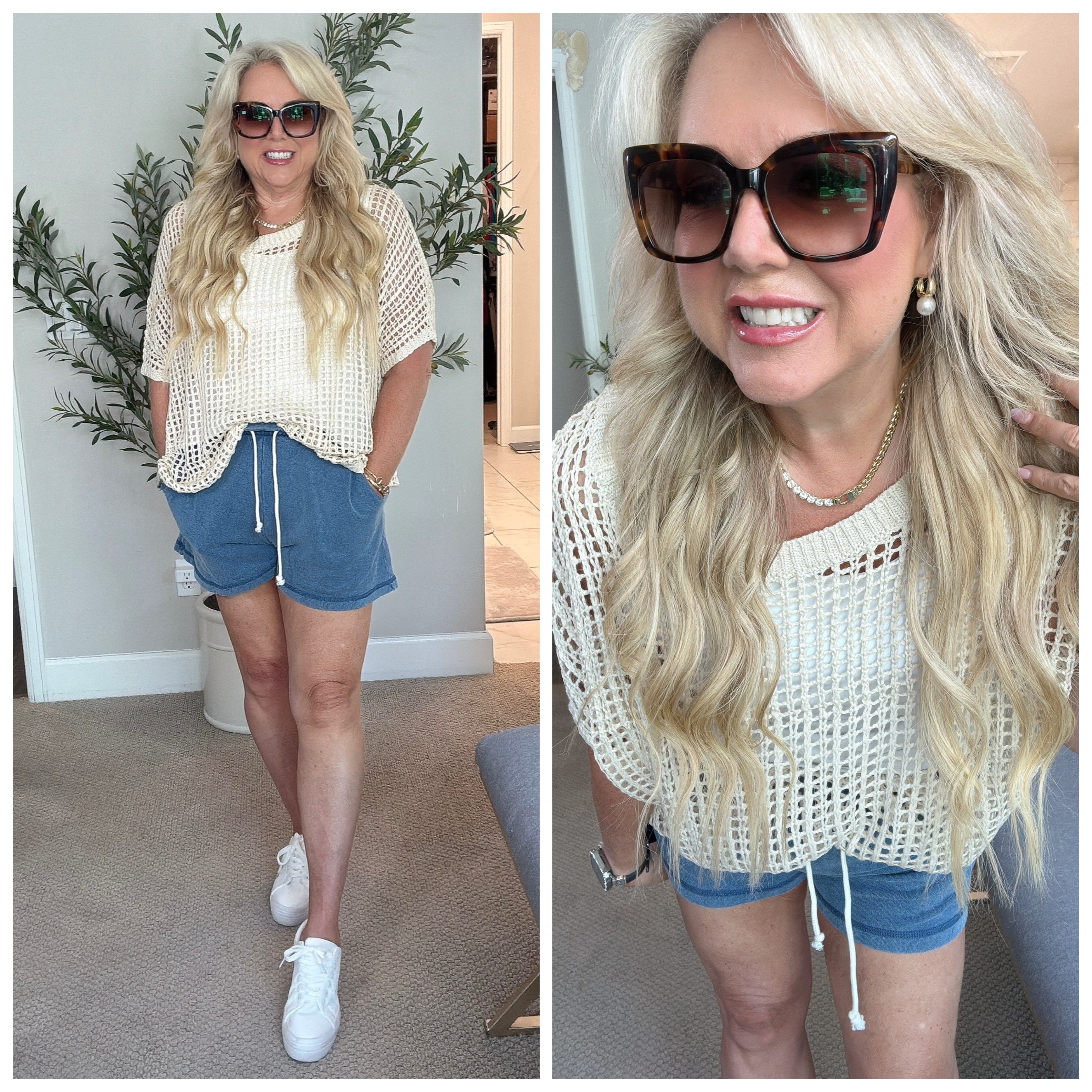 ✨ Loving these French Terry denim shorts for the season! (M) They’re soft, comfy, and so easy to style. Paired with a casual crochet top (L) layered over a white tank, it gives the perfect sporty-casual vibe that can truly go anywhere—whether it’s running errands, grabbing coffee, or heading to a weekend hangout. 💫 Comfy and versatile.

#LTKStyle #DenimShorts #SportyCasual #CrochetTop #SummerStyle #ComfyAndChic #WeekendOutfit #LTKFinds 

 #LTKActive #LTKOver40 #LTKFindsUnder50