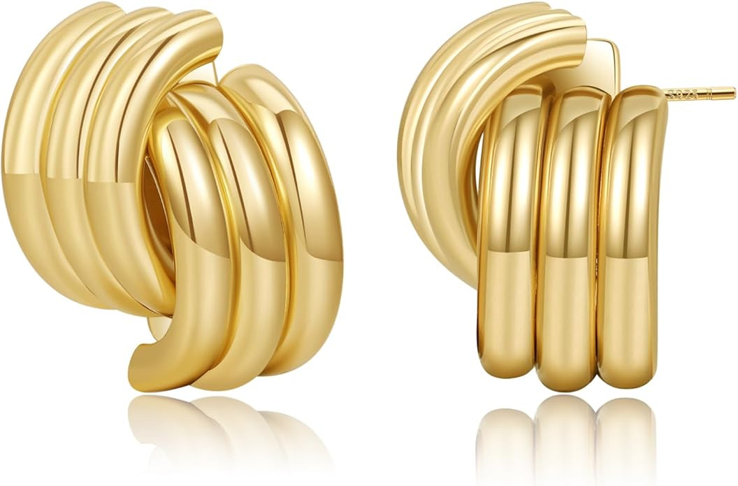 MOROTOLE Chunky Gold Earrings, Vintage Gold Statement Stud Earrings for Women Hypoallergenic Ligh... | Amazon (US)