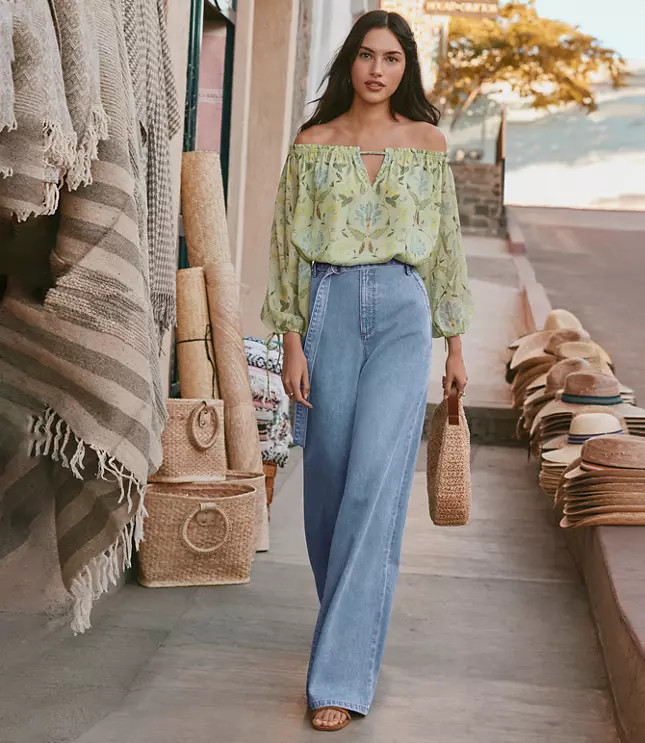 Belted Palazzo Jeans in Classic Mid Wash | LOFT