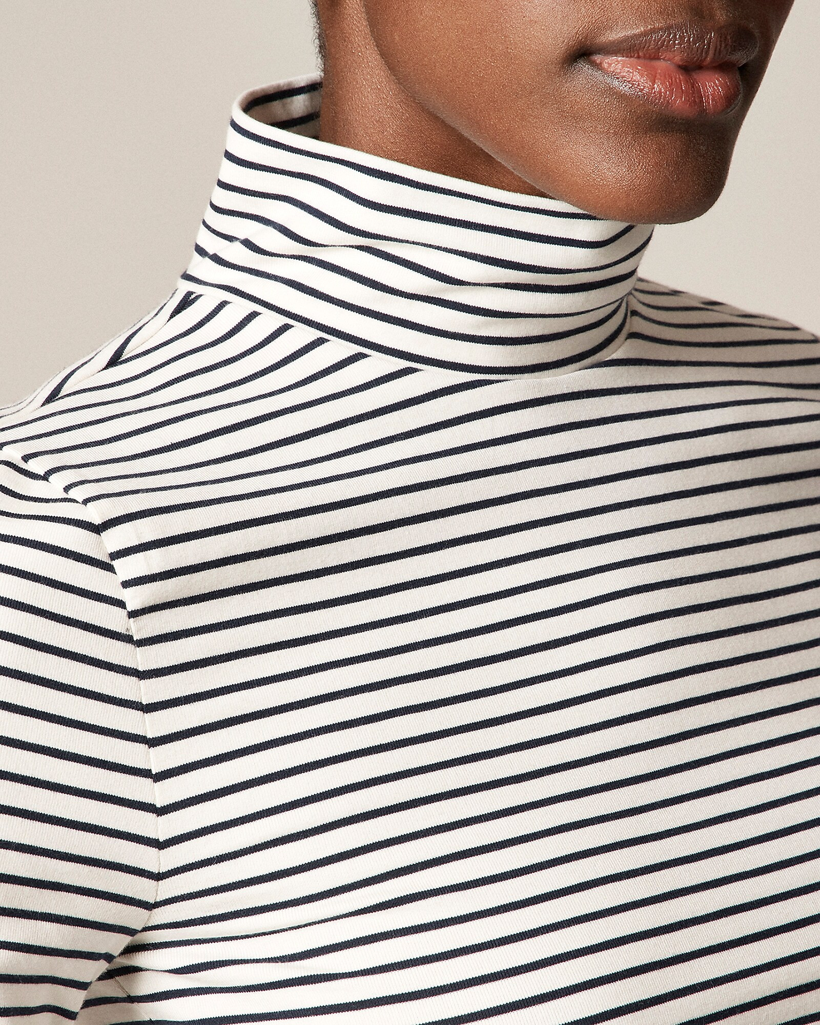 Stretch cotton-blend elbow-sleeve mockneck T-shirt in stripe | J. Crew US