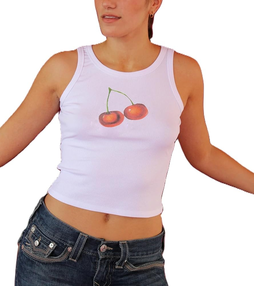 Women Y2K Graphic Tank Top Fruit Print Sleeveless Crop Top Vintage Aesthetic Cute Baby Tee | Amazon (US)
