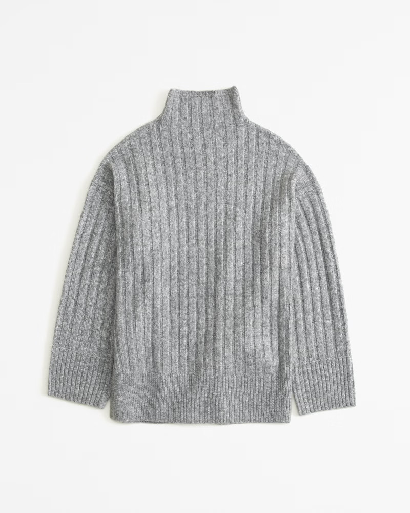 Abercrombie & Fitch Women's Long-Length Ribbed Funnel Neck Sweater in Grey - Size M | Abercrombie & Fitch (US)
