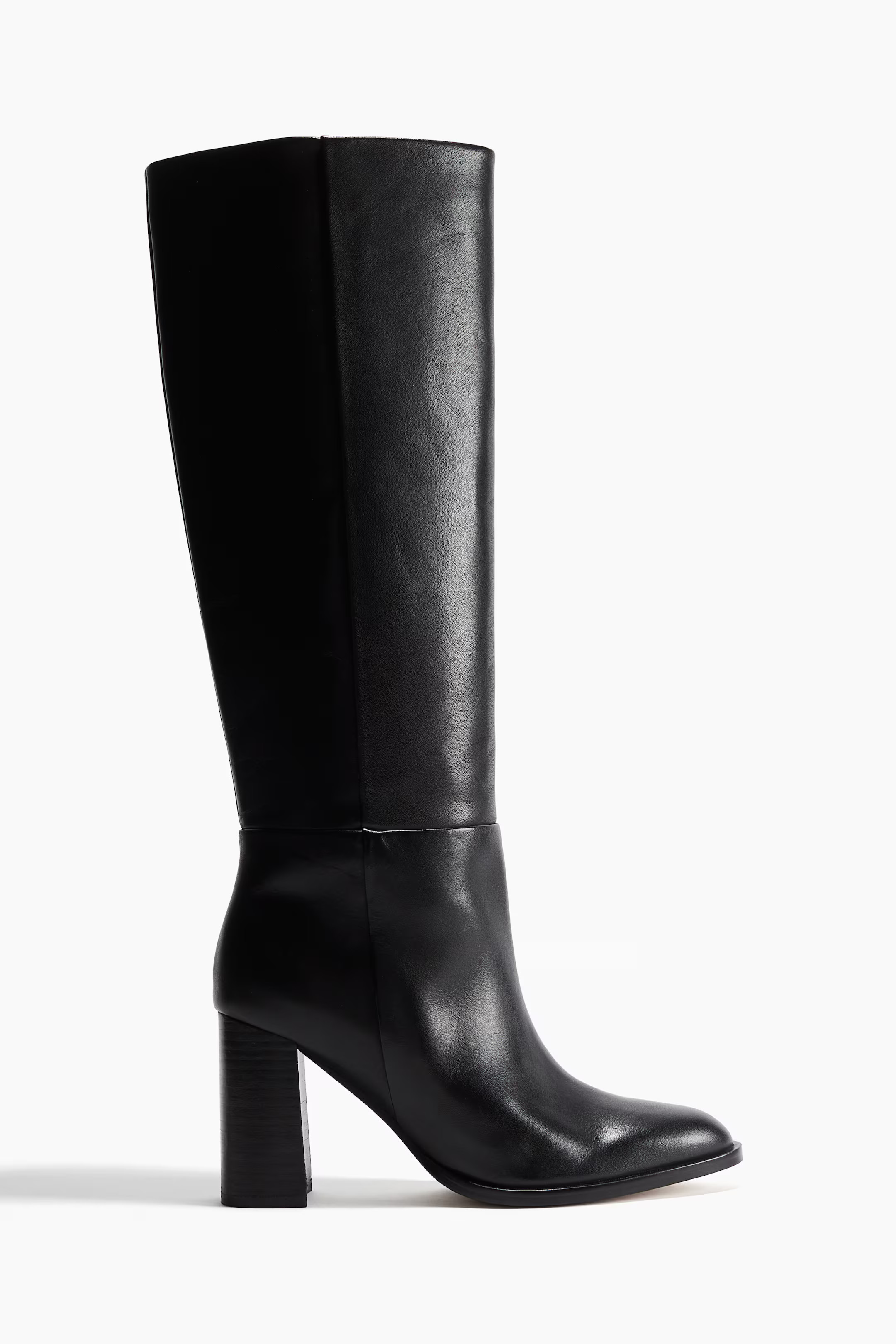 Knee-high leather boots - High heel - Black - Ladies | H&M GB | H&M (UK, MY, IN, SG, PH, TW, HK)