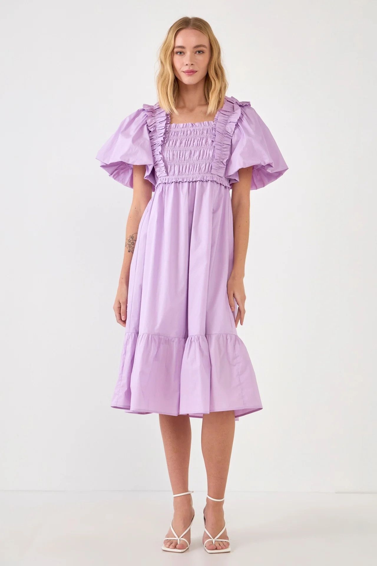 Puff Sleeve Midi Dress - Lilac | Shop BIRDIE