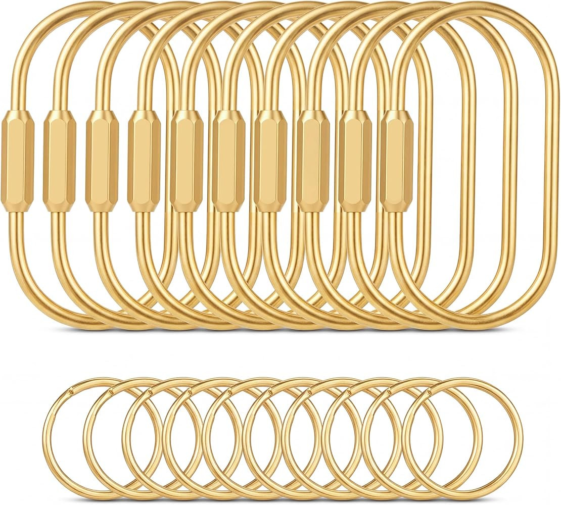 Tiezzi Gold Brass Key Rings, 10 Pack Keychain with 10 Flat Rings Carabiner Clip, Screw Lock Keys ... | Amazon (US)