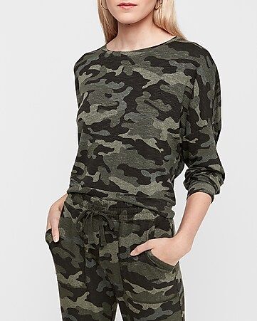 Green Camo Banded Bottom Sweatshirt | Express