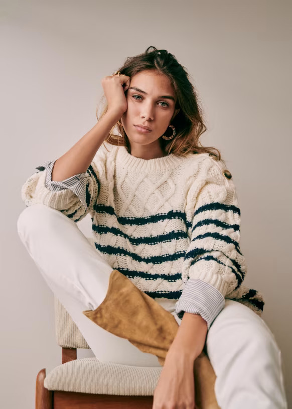 James Jumper - Natural / Navy - Merino Wool - Sézane | Sezane Paris