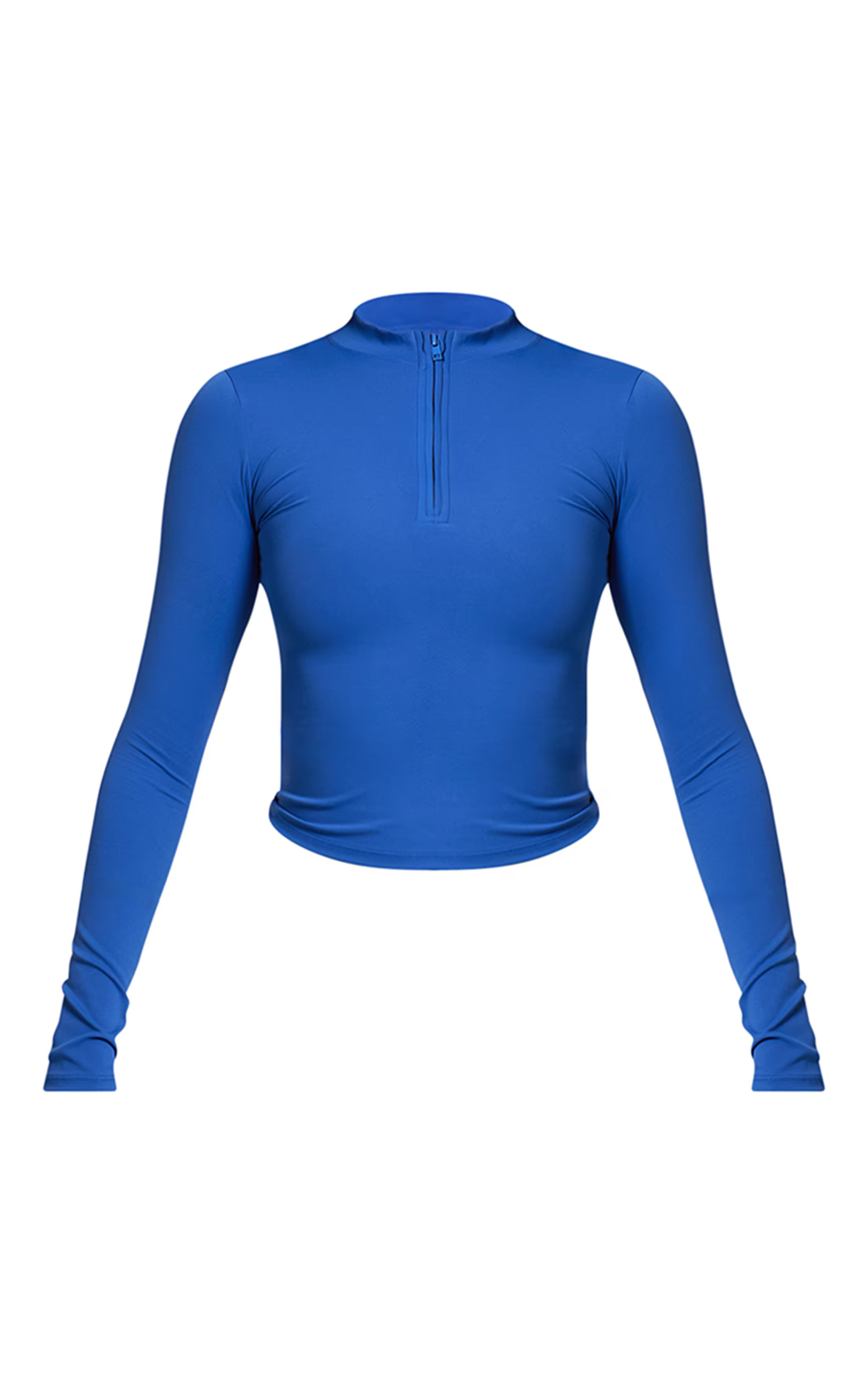 PLT RUN Cobalt High Neck Zip Up Long Sleeve Branded Top | PrettyLittleThing US