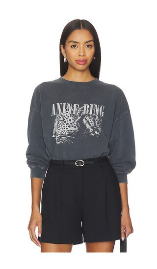 ANINE BING Spencer Leopard Sweatshirt in Charcoal. - size S | Revolve Clothing (Global)