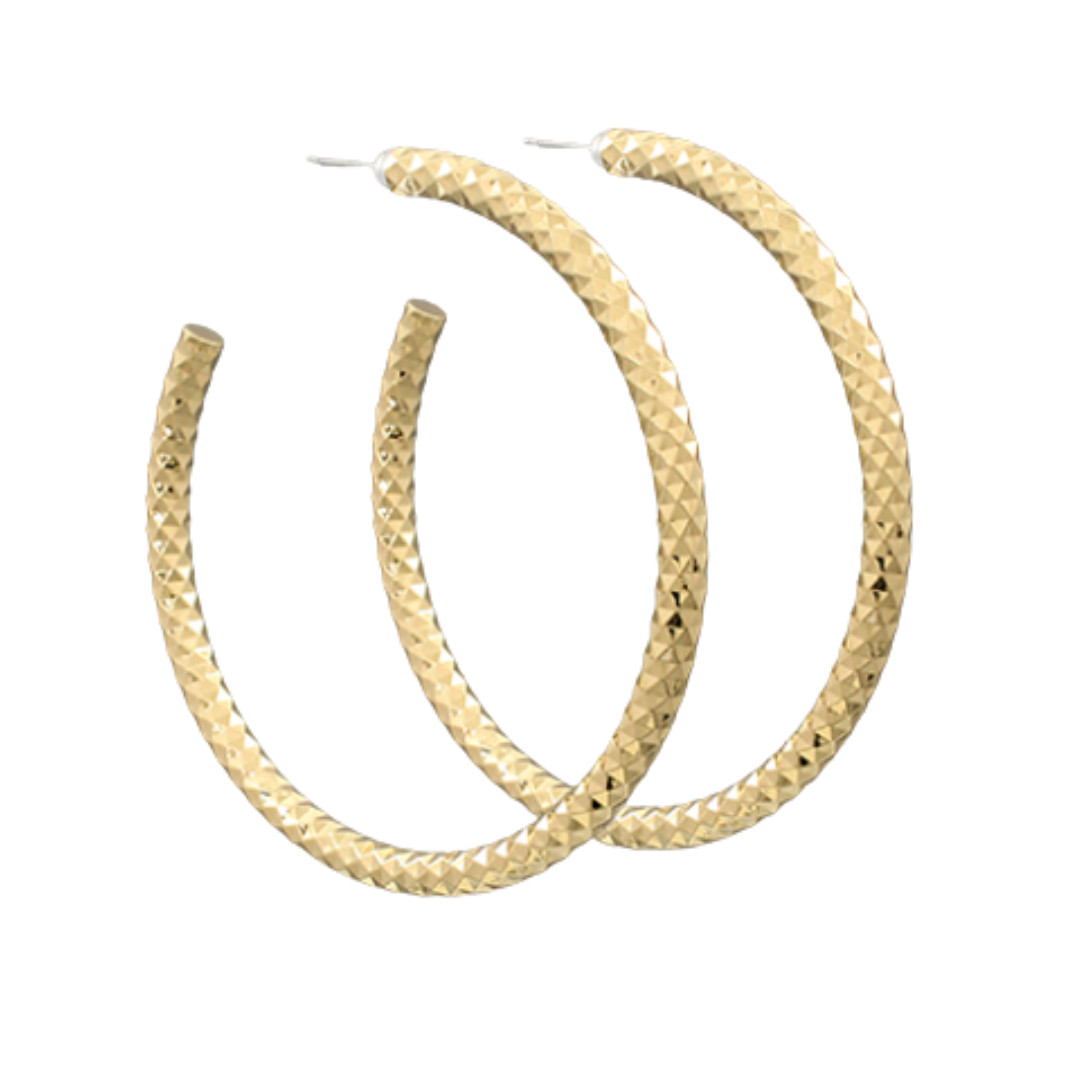 Lg Gold Textured Thin Hoops | Wilson Home Decor