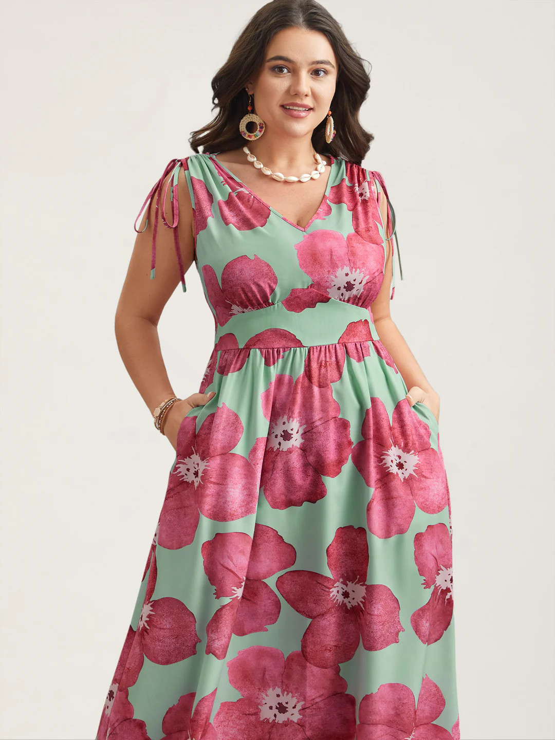 Floral Print V-Neck Tied Midi Dress | Bloomchic