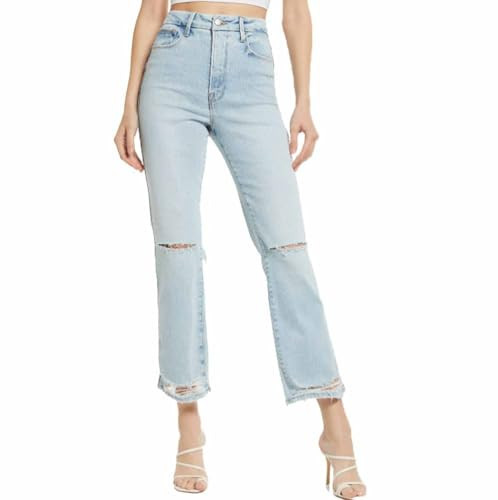 Good American Women's Good Curve High Waist Distressed Straight Leg Jeans - (US, Numeric, 18, Plus, Regular, INDIGO035) | Amazon (US)
