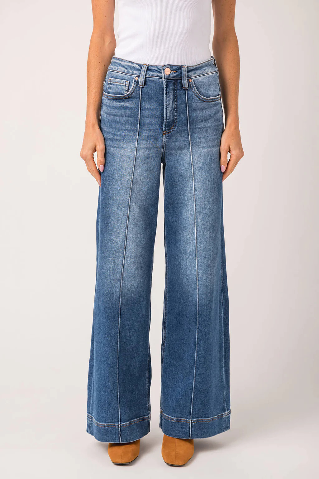 Risen Dani High Rise Front Pintuck Ankle Wide Leg Jeans | Social Threads