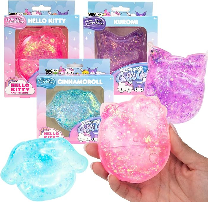 Hello Kitty SLIMYGLOOP Gelli Gels 3 Pack, Cinnamoroll, Hello Kitty, Kuromi Slow-Flow Glitter Squi... | Amazon (US)