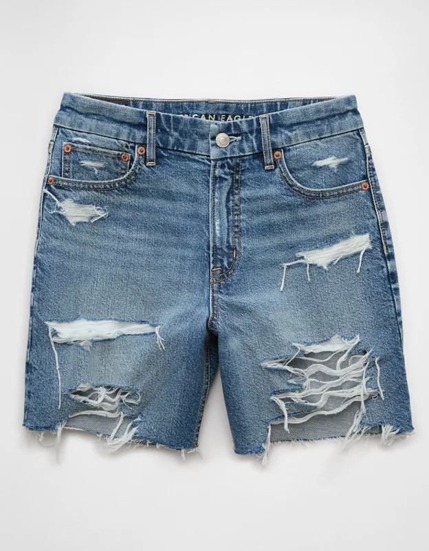 AE Strigid Curvy Ripped Super High-Waisted 6" Relaxed Denim Short | American Eagle Outfitters (US & CA)