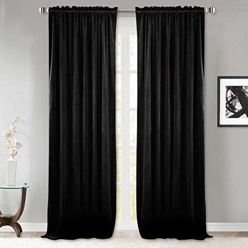 StangH Black Velvet Curtains 84 Inches - Living Room Blackout Curtains Thermal Insualted Window D... | Amazon (US)