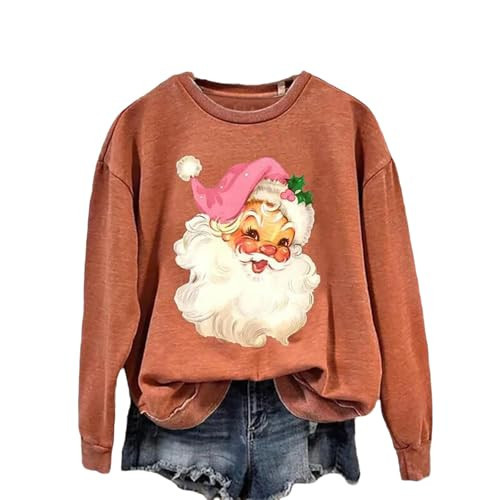 FSHYJUIFB Christmas Sweatshirts for Women, Ugly Santa Graphic Long Sleeve Shirts Crewneck Holiday Funny Xmas Sweater Plus Size Cute Womens Sweaters Clearance Santa Sweater | Amazon (US)