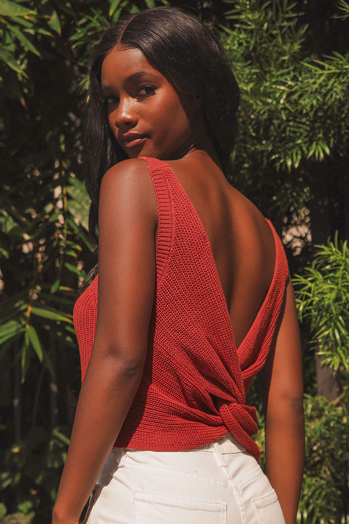 Let's Get Away Rust Red Knit Twist Back Tank Top | Lulus (US)