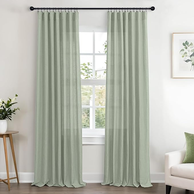 KOUFALL Sage Green Linen Curtains 84 Inches Long, Light Green Sheer Boho Cottage Core Curtains fo... | Amazon (US)