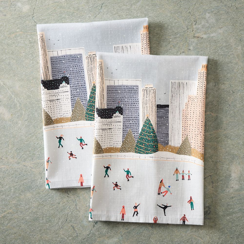 Nicole Cicak Holiday Ice Skaters Tea Towels (Set of 2) | West Elm (US)