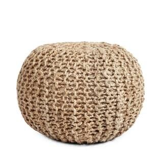 Noble House Apulia Natural Small Cable Knit Round Pouf 108020 - The Home Depot | The Home Depot