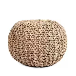 Noble House Apulia Natural Small Cable Knit Round Pouf 108020 - The Home Depot | The Home Depot