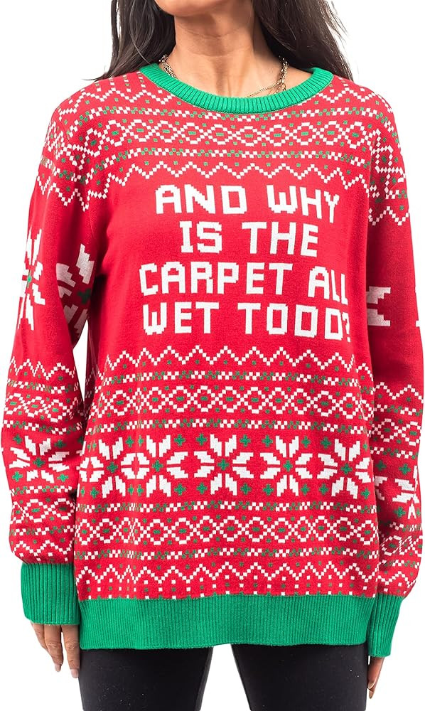 Todd and Margo Why is The Carpet Wet I Don’t Know Knitted Ugly Christmas Sweater | Amazon (US)
