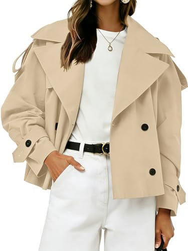 Muchpow Women's Casual Cropped Trench Coats with Belt (Beige,X-Small) | Amazon (US)