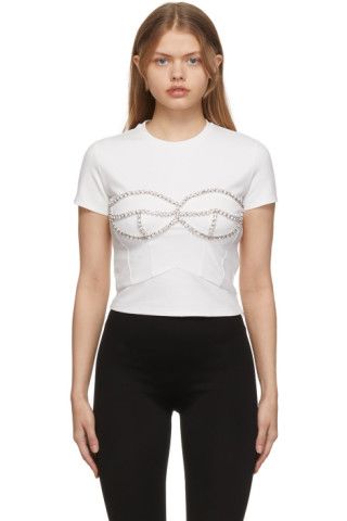 AREA - White Crystal Bustier T-Shirt | SSENSE