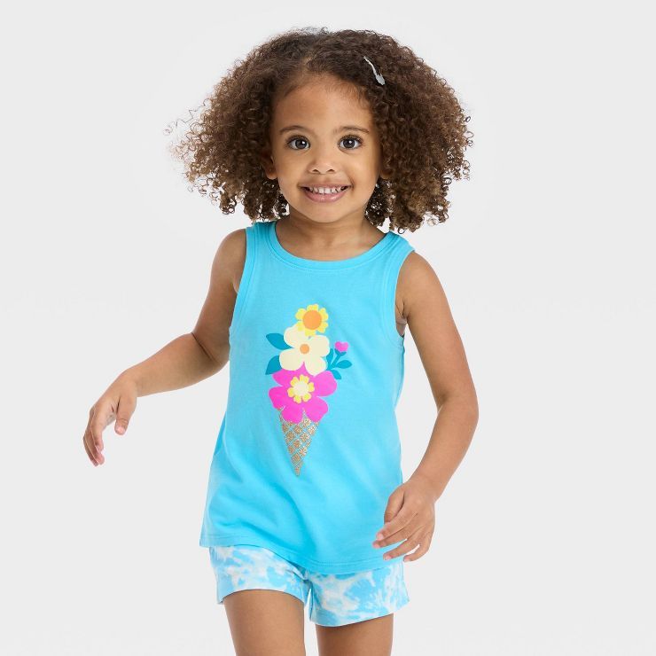 Toddler Girls' Floral Ice Cream Tank Top - Cat & Jack™ Turquoise Blue | Target