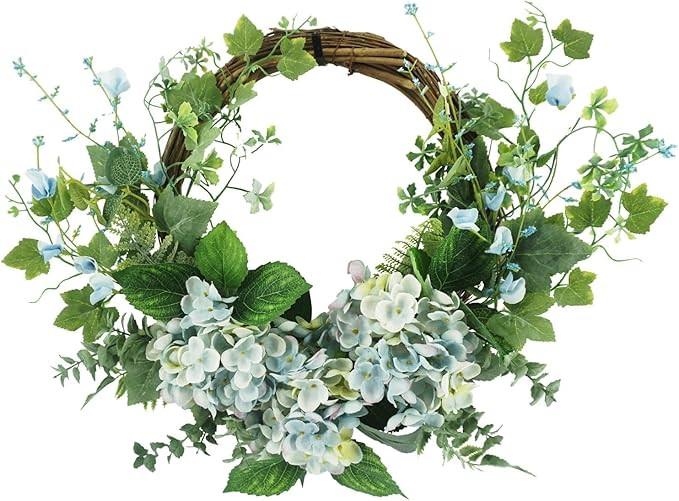 18 Inch Blue Hydrangea Front Door Wreath, Spring Summer Fall Wreath with Ivy, Eucalyptus & Hydran... | Amazon (US)