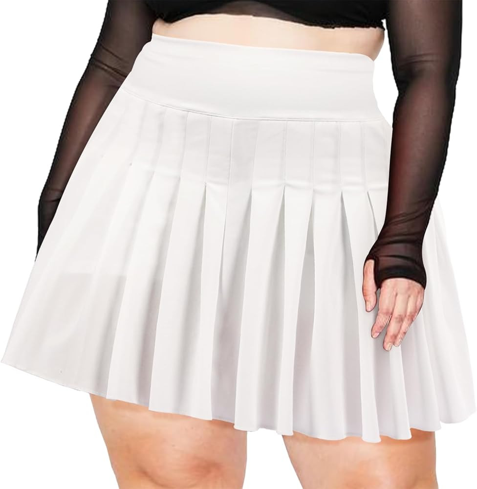 Moon Wood Women's Plus Size Pleated Mini Skirt- Girls High Waist Tennis Athletic Skirt with Short... | Amazon (US)