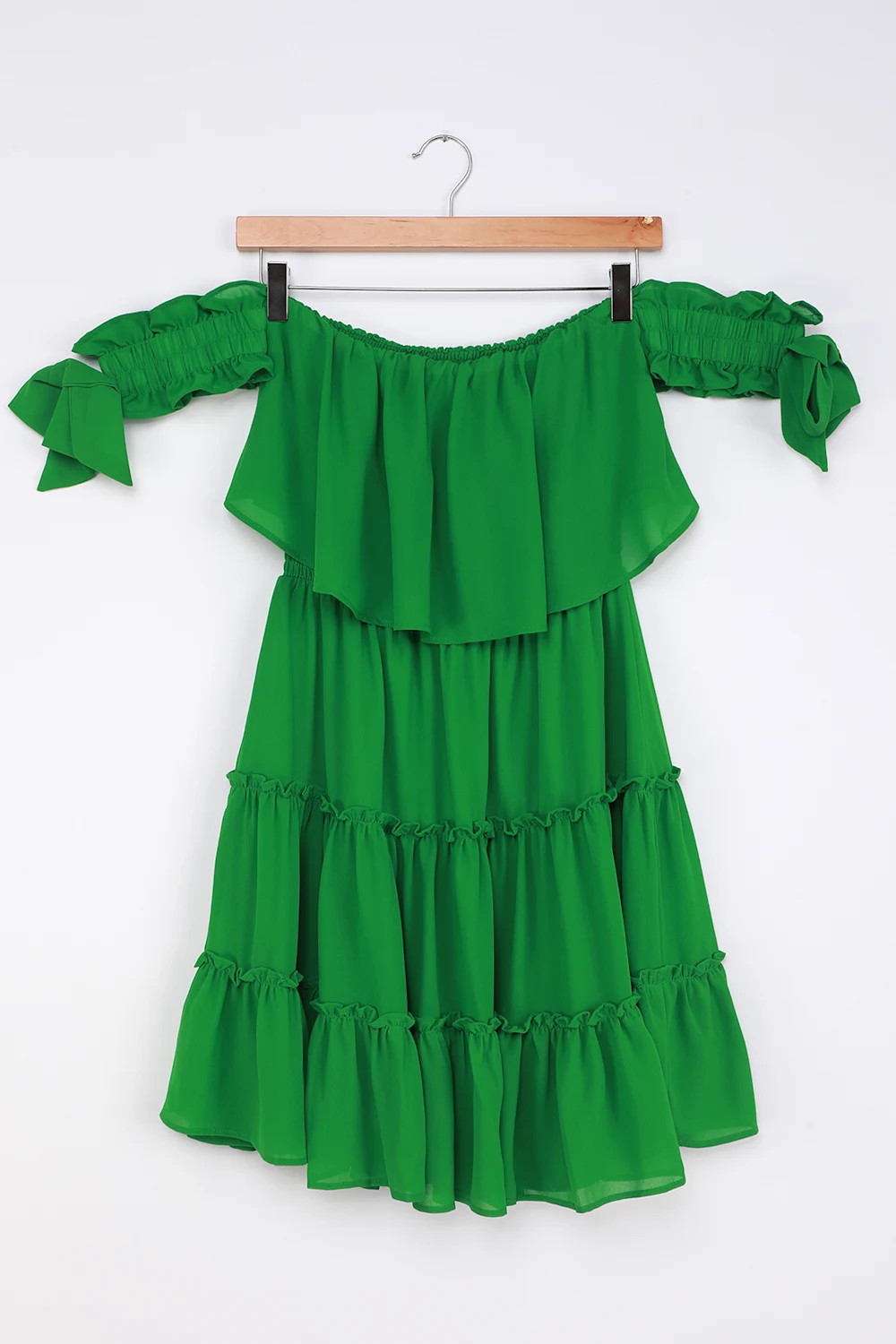 Tiers To My Heart Green Off-the-Shoulder Ruffled Mini Dress | Lulus (US)