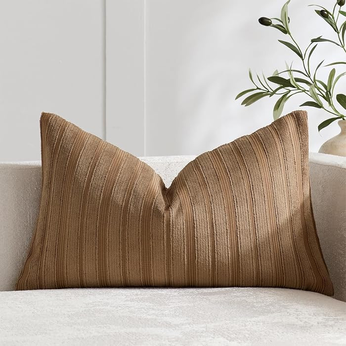 12x20 Brown Lumbar Pillow Covers Soft Striped Corduroy Rustic Farmhouse Rectangular Throw Pillow ... | Amazon (US)