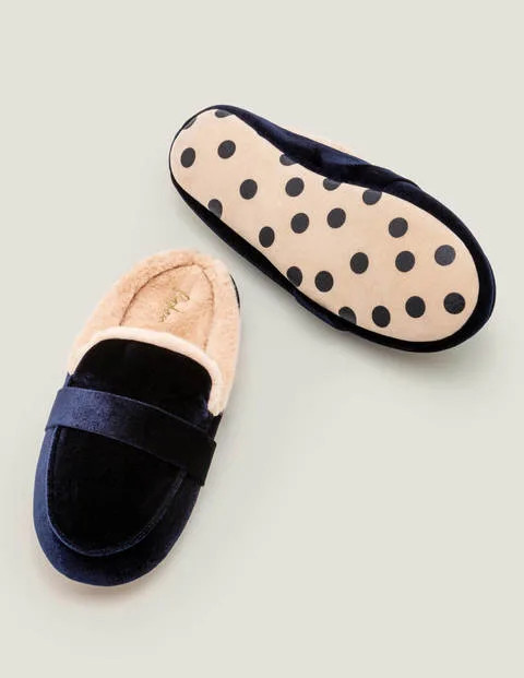 Cosy Velvet Mule Slippers - Navy | Boden (US)