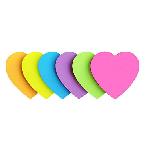 Heart Shape Sticky Notes 6 Color Bright Colorful Sticky Pad 75 Sheets/Pad Self-Sticky Note Pads | Amazon (US)
