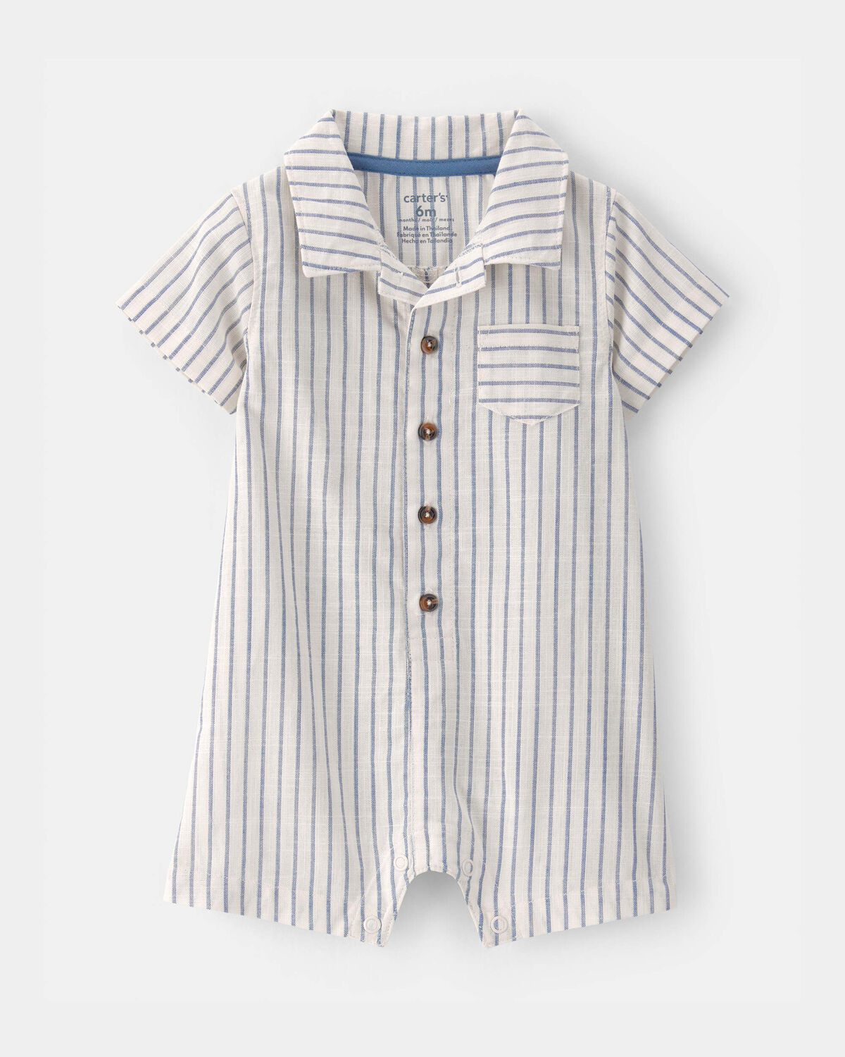 Baby Boy Striped Button-Down Romper - White/Blue | Carter's Inc