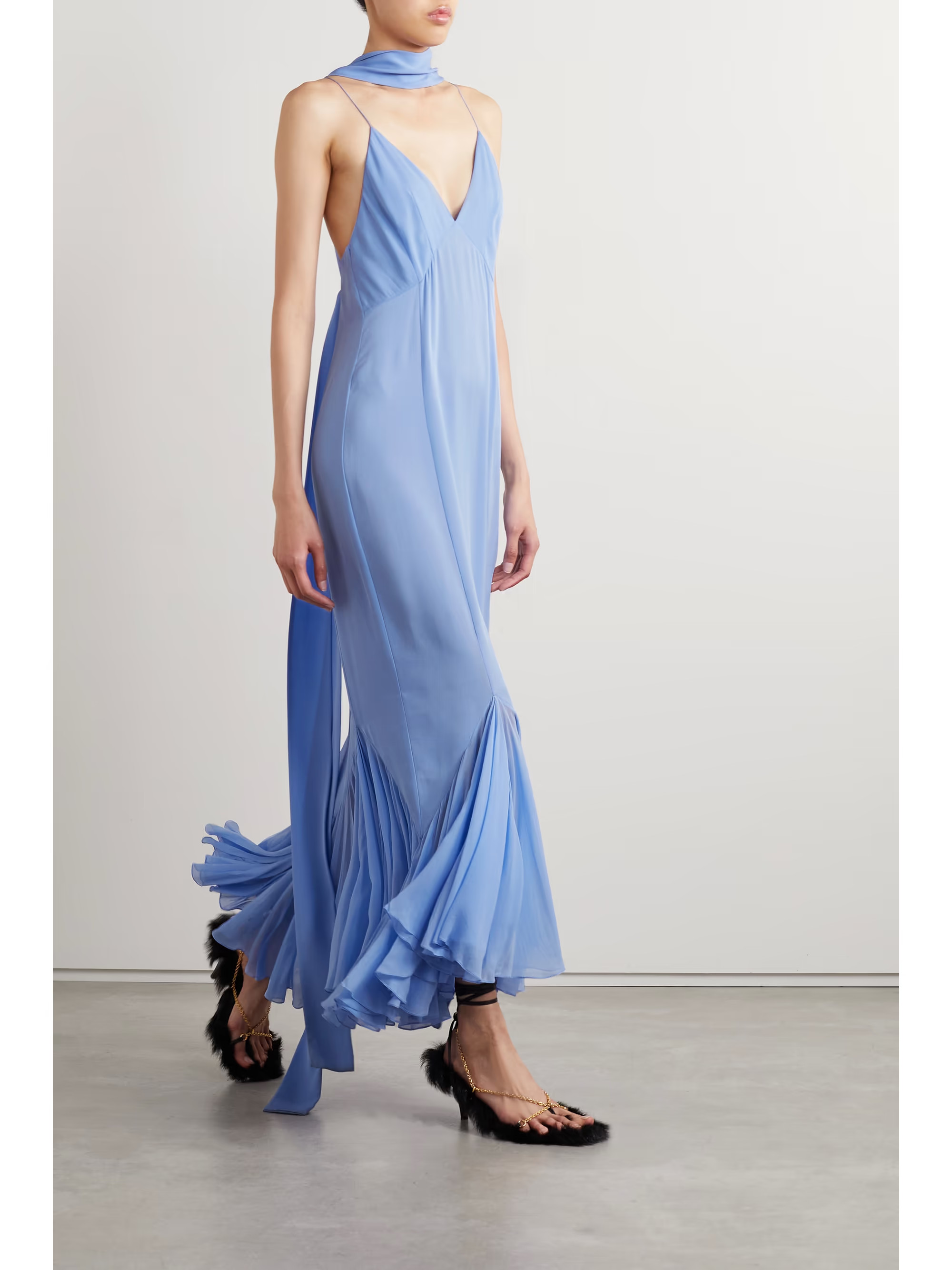 KHAITE Candita scarf-detailed gathered silk-georgette maxi dress | NET-A-PORTER | NET-A-PORTER (US)